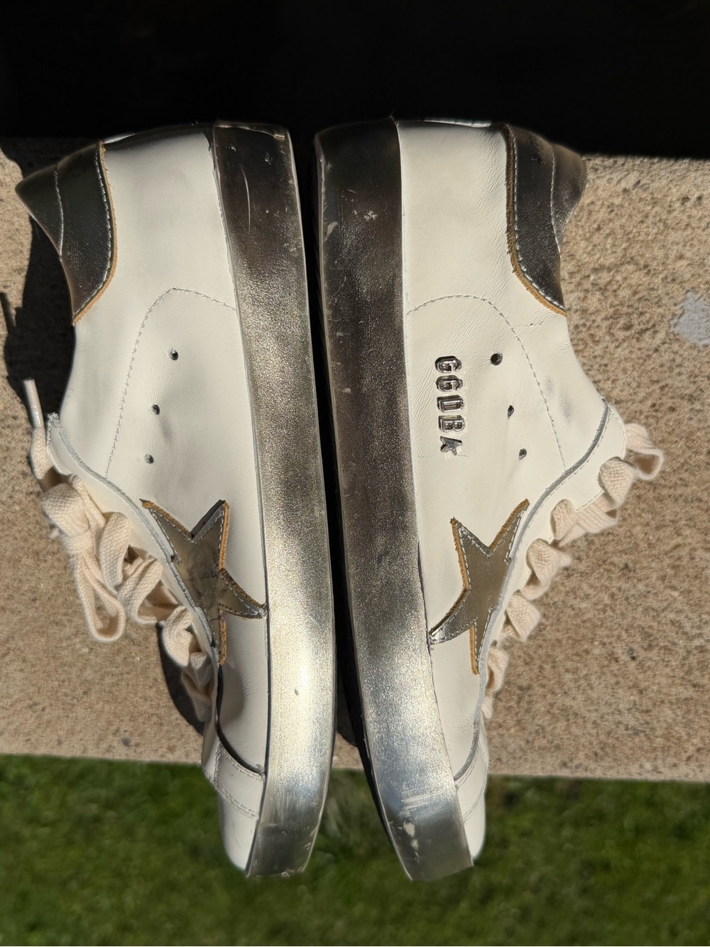 Golden Goose Cream Leather Sneakers with Silver Star Accent - Picture 9 of 10